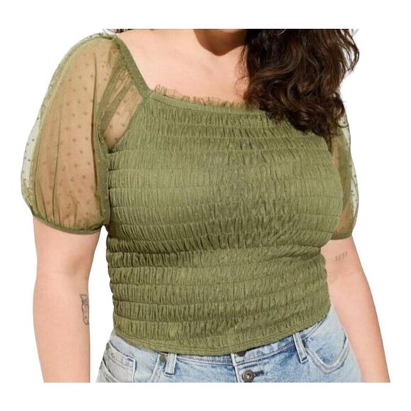 Torrid Polka Dot Top Milkmaid 4X Green Mesh Metallic Fairy Whimsical Boho Hippie - Picture 1 of 12
